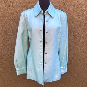 St. John vintage pastel aqua mint leather jacket